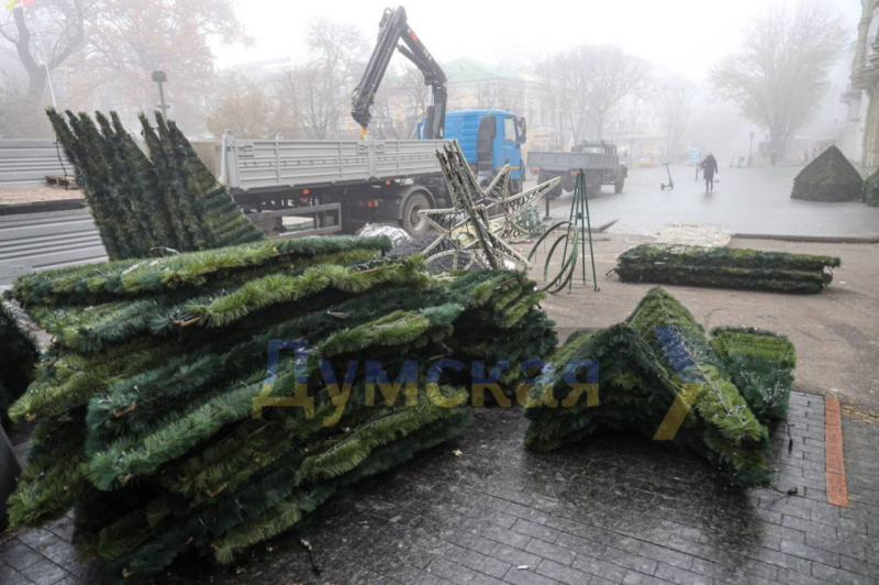 Праздник приближается: в Одессе начали устанавливать новогоднюю елку – фото